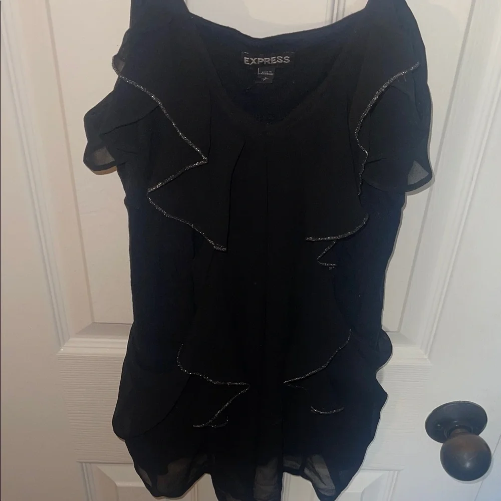Express Black Ruffle Top - Picture 3 of 4